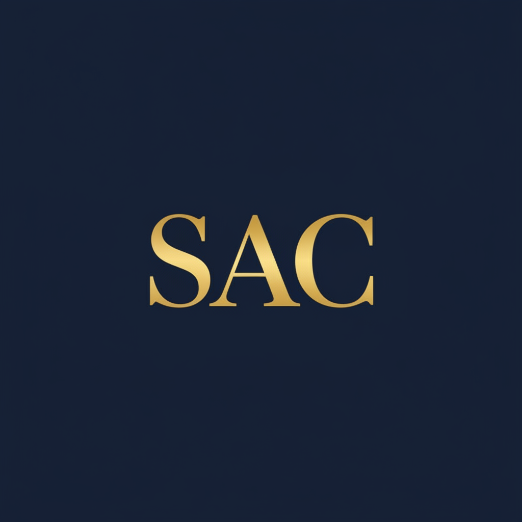 Portrait placeholder with gold monogram SAC on navy