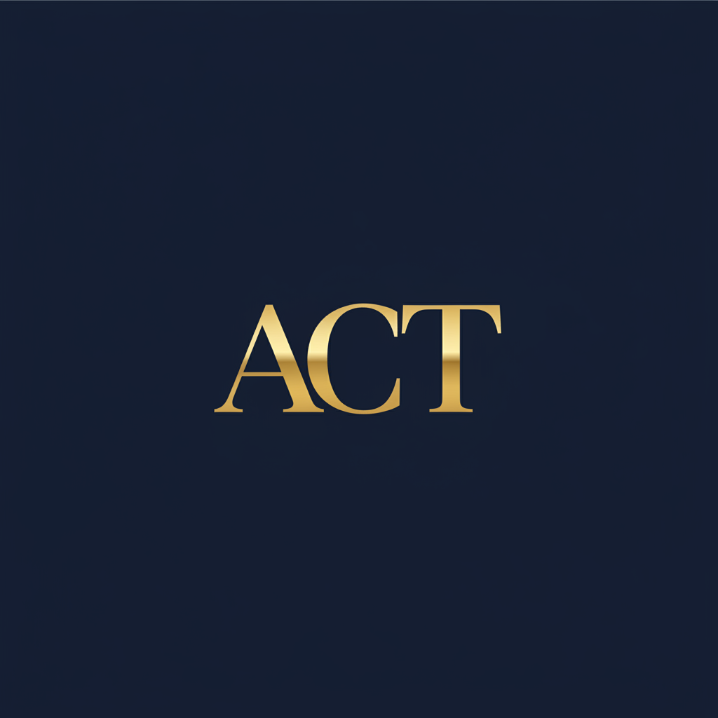 Portrait placeholder with gold monogram ACT on navy